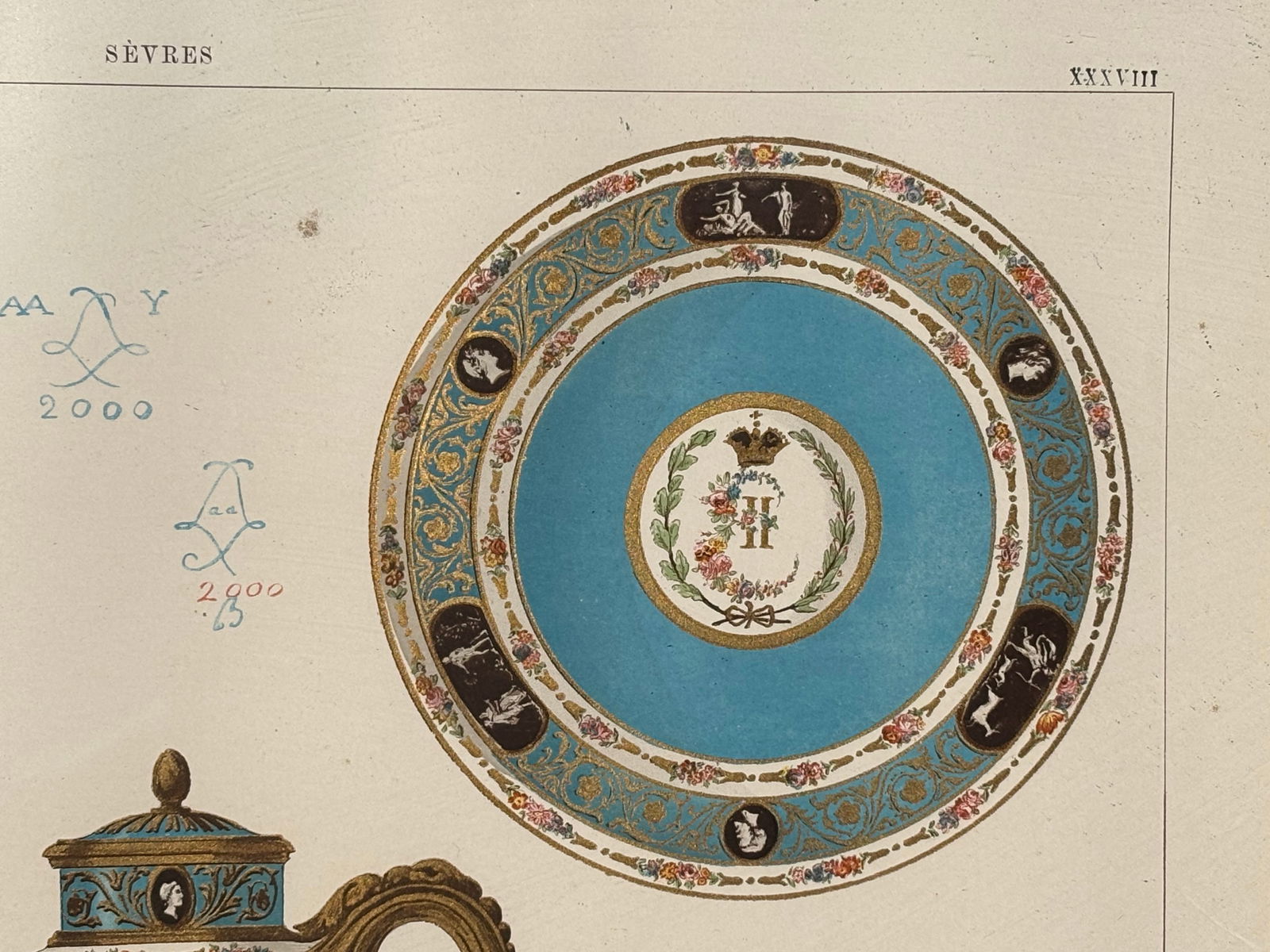 Original 19th C. French Print - Sevres Porcelains - Exceptional Color and Detail - 9