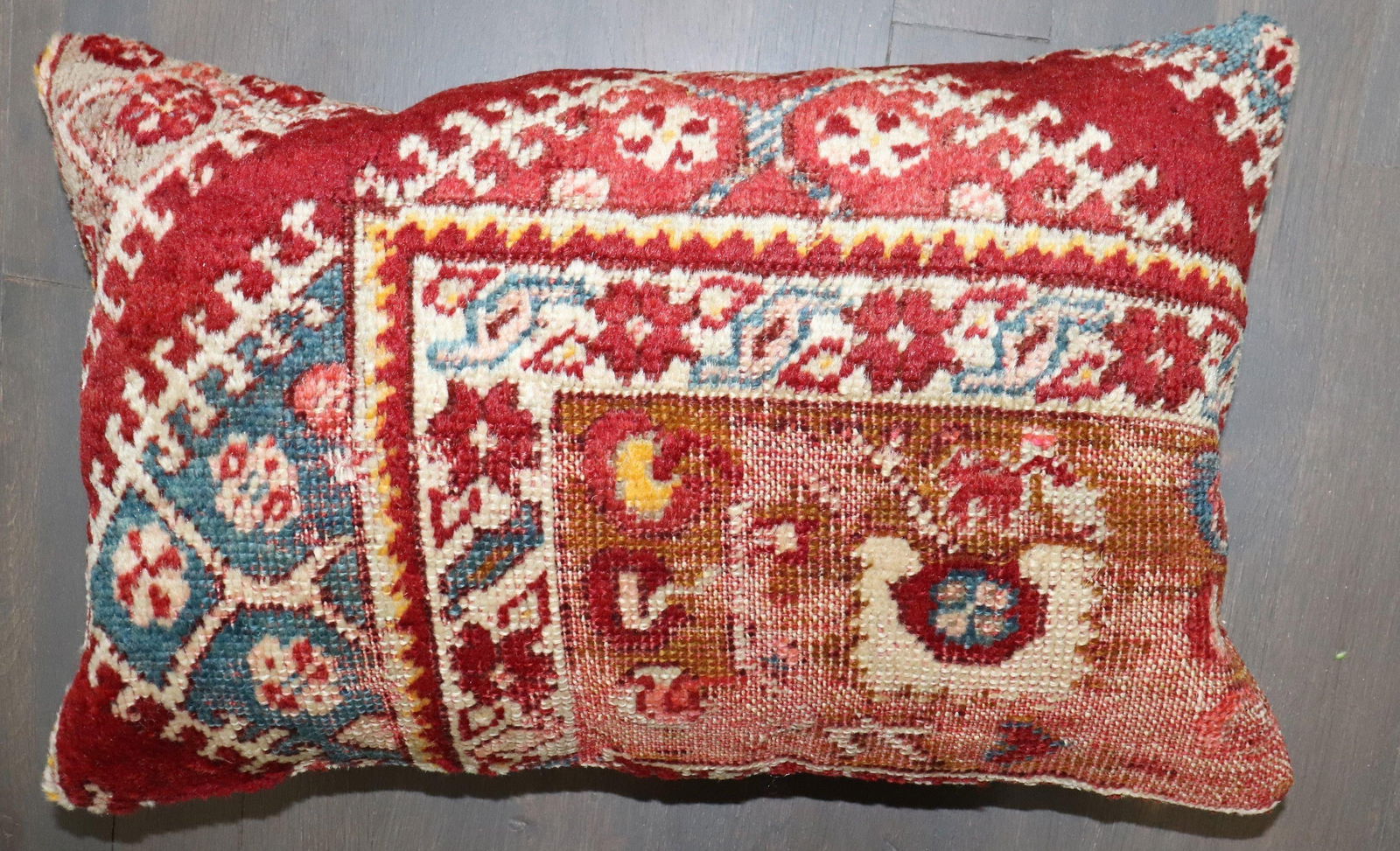Zabihi Collection Cherry Red Turkish Rug Small Border Pillow - 2