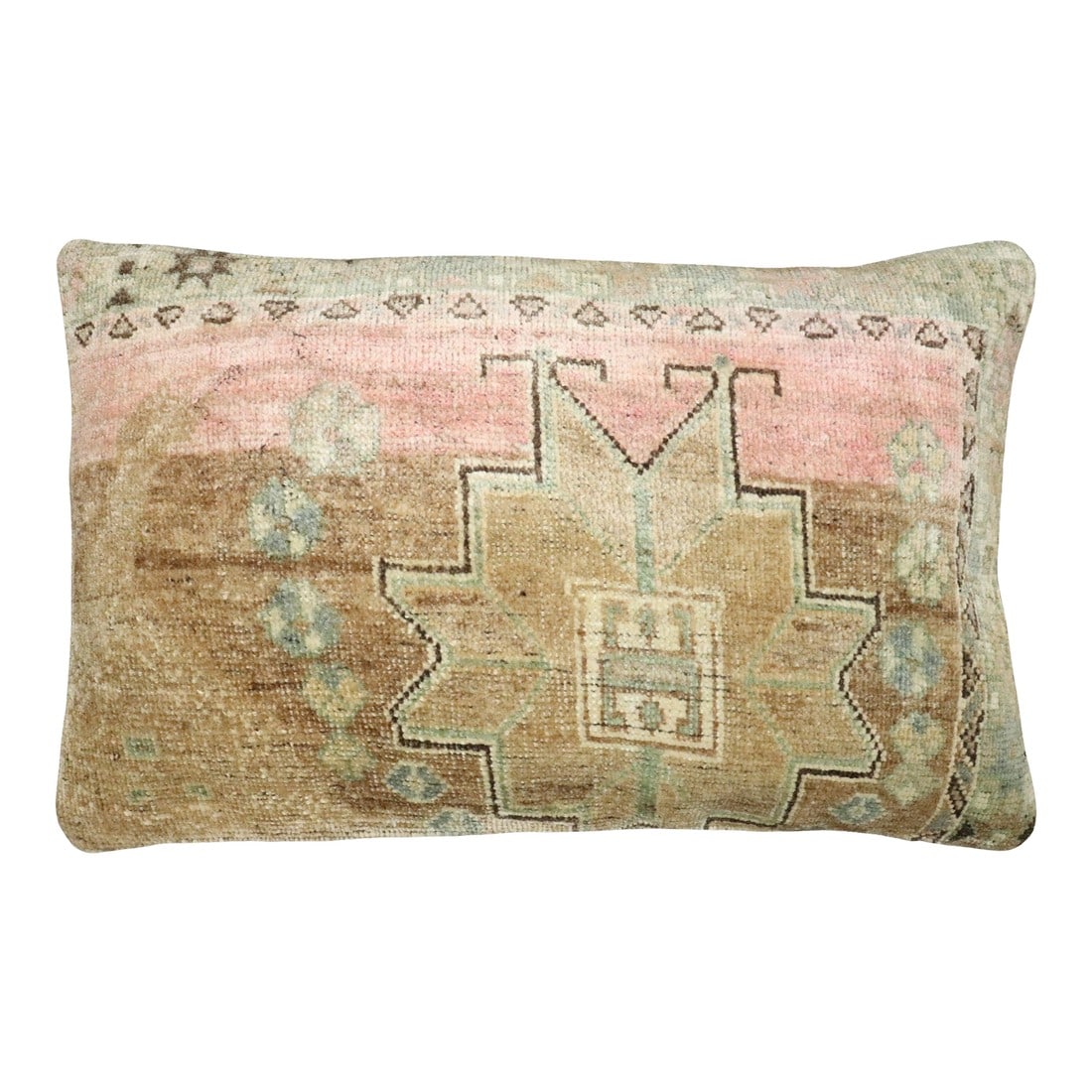 Zabihi Collection Large Turkish Rug Pillow: Floor Size Pillow made from a mid 20th-century Turkish rug Measures: 16" x 26". Condition: Alterations: Original Condition Unaltered Imperfections: Some Imperfections Condition Notes: Good Wear consis