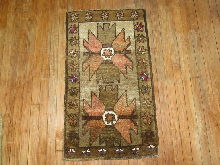 Vintage Zabihi Collection Turkish Village Brown Throw 20th Century Rug - 2