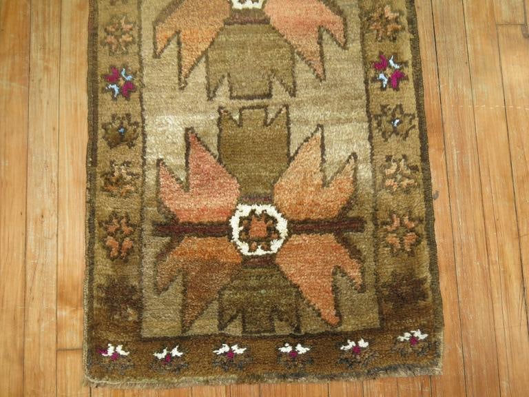 Vintage Zabihi Collection Turkish Village Brown Throw 20th Century Rug - 3