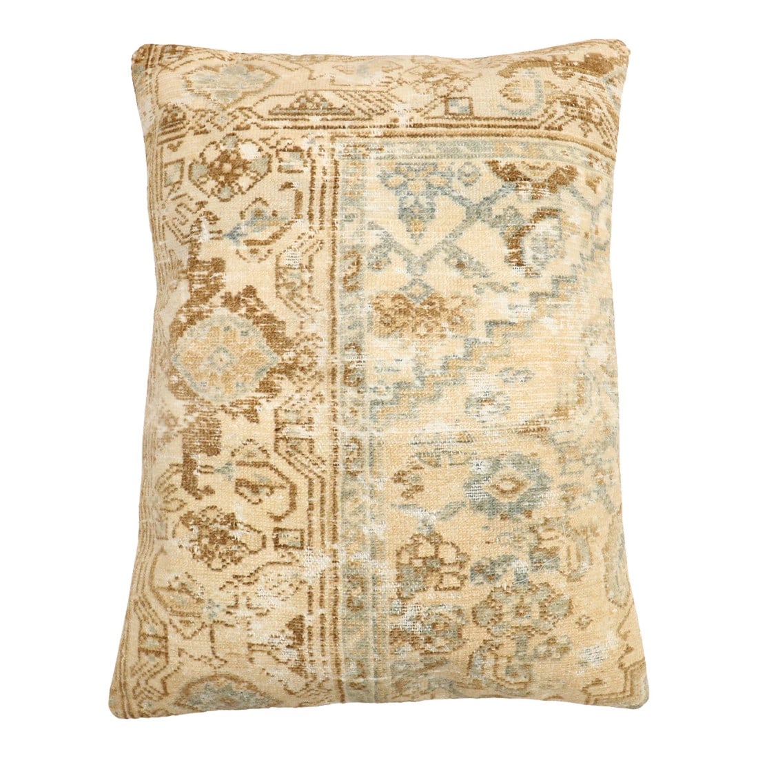 Antique Zabihi Collection Persian Malayer Large Rug Pillow: LargePillow made from an antique Persian Malayer rug in browns and green. Measures: 24'' x 21''. Condition: Alterations: Original Condition Unaltered Imperfections: Some Imperfections Condition