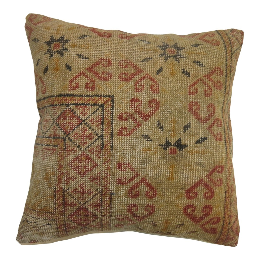 Zabihi Collection Turkish Square Rug Pillow: Pillow made from an early 20th century turkish rug. poly fill insert provided with a zipper closure 16'' x 16'' Condition: Alterations: Original Condition Unaltered Imperfections: Some