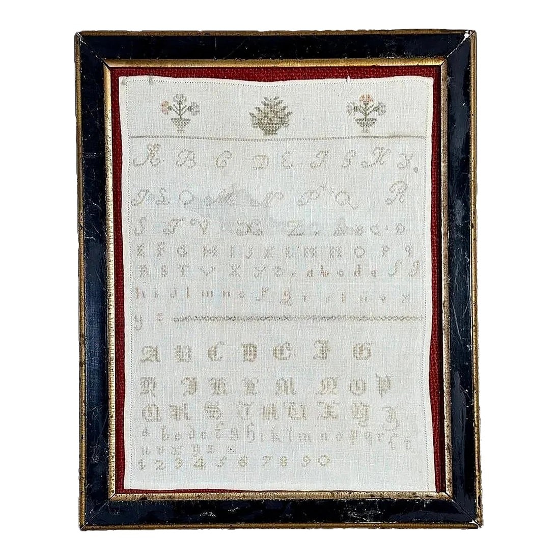 Antique 19th C. Gril School Sampler Needlepoint on Linen Framed (1 of 5)