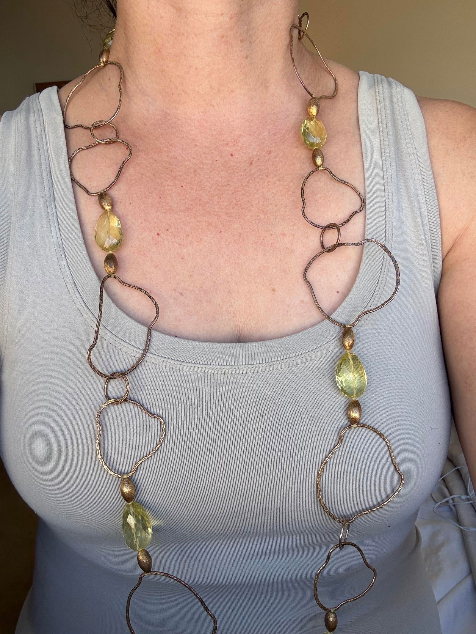 Lemon Quartz & Brass Pendant Necklace - 2