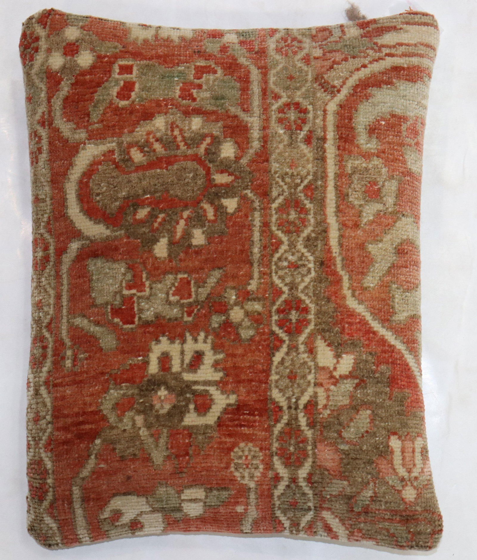 Zabihi Collection Antique Terracotta Persian Rug Pillow - 4
