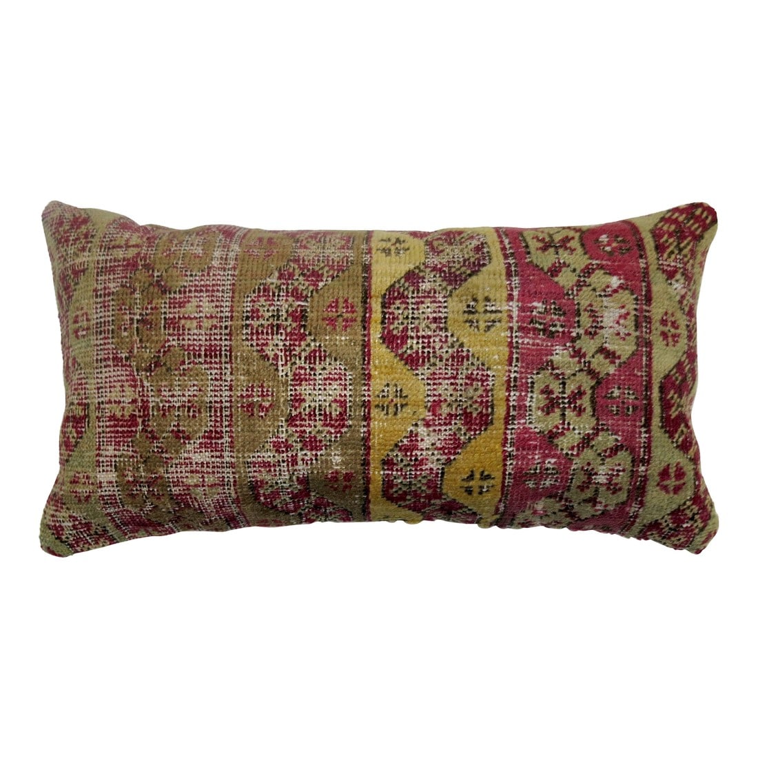 19th Century Antique Turkish Ghiordes Bolster Rug Pillow: Pillow made from 19th century worn Turkish Ghiordes rug. 12'' x 23'' Condition: Alterations: Original Condition Unaltered Imperfections: Some Imperfections Condition Notes: Good Wear consistent