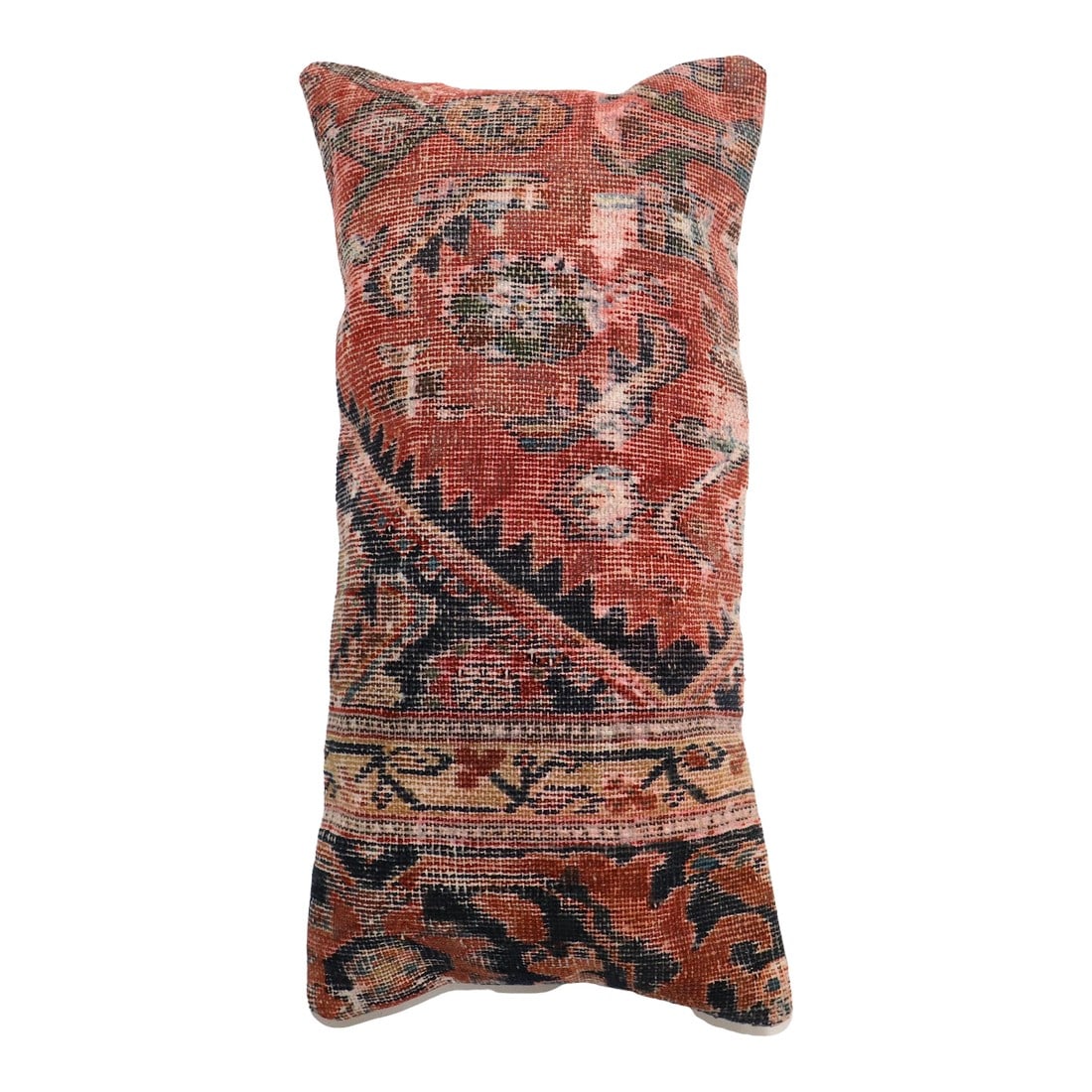 Bolster Persian Rustic Rug Pillow: Pillow made from a 19th-century distressed Persian rug Measures: 10" x 19". Condition: Alterations: Original Condition Unaltered Imperfections: Some Imperfections Condition Notes: Distressed Wear