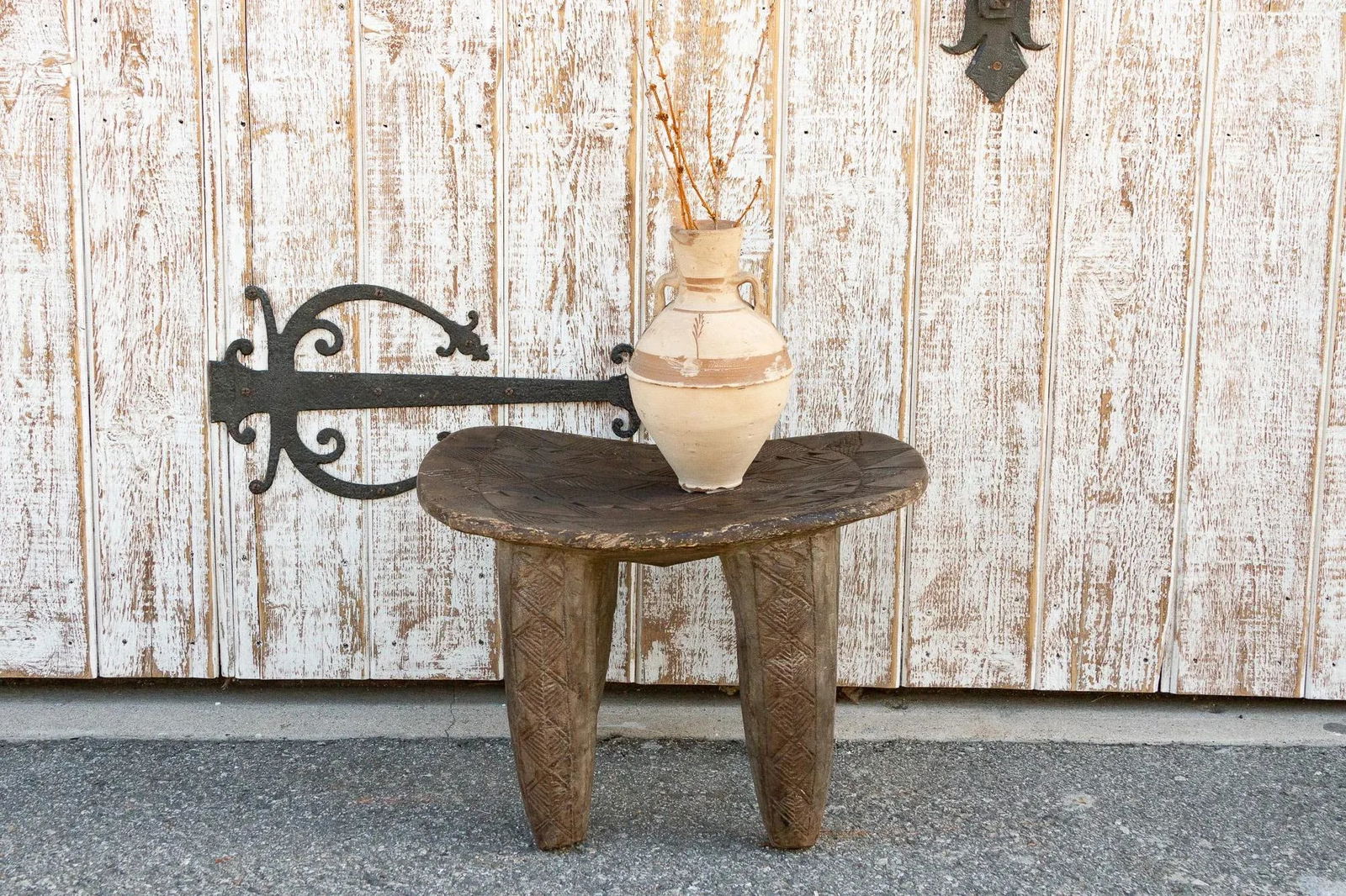 African Geometric Motif Senufo Side Table - 2