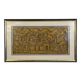 Vintage 1960s Israeli Jerusalem Silk Print by Shohar