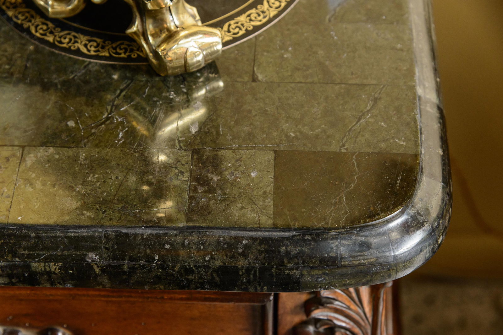 1990s Simulated Black Marble Top Chests-Three Drawer Bombe Style-Pair - 6