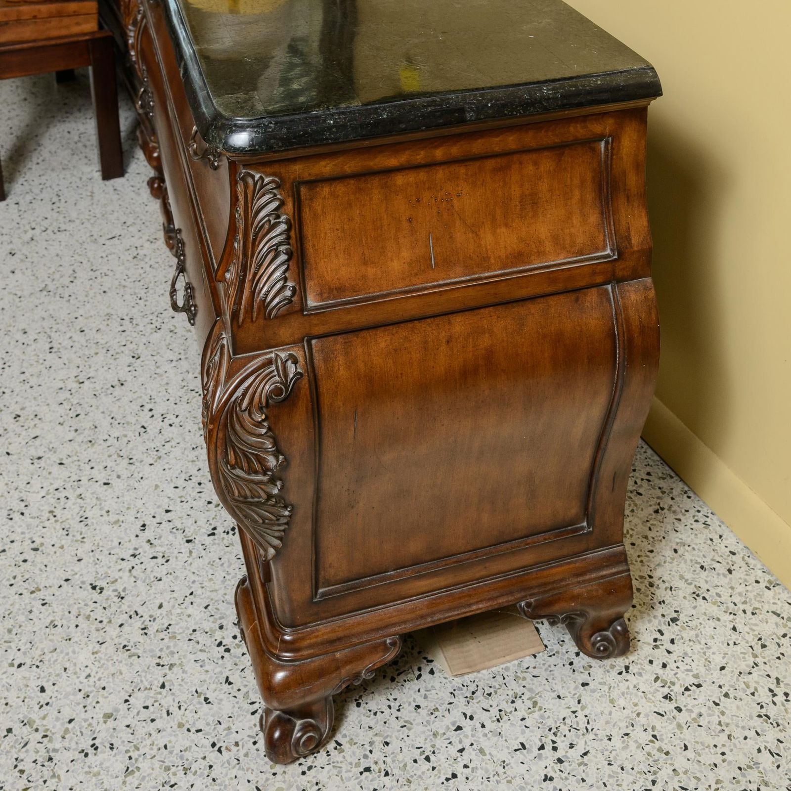 1990s Simulated Black Marble Top Chests-Three Drawer Bombe Style-Pair - 9