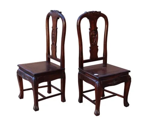 Chinese Old Shanghai Design Solid Red Wood SuanZhiMu Rosewood Chairs - a Pair - 2