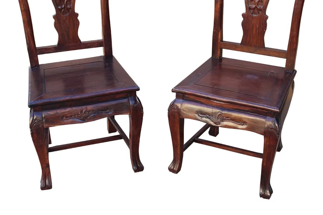 Chinese Old Shanghai Design Solid Red Wood SuanZhiMu Rosewood Chairs - a Pair - 5