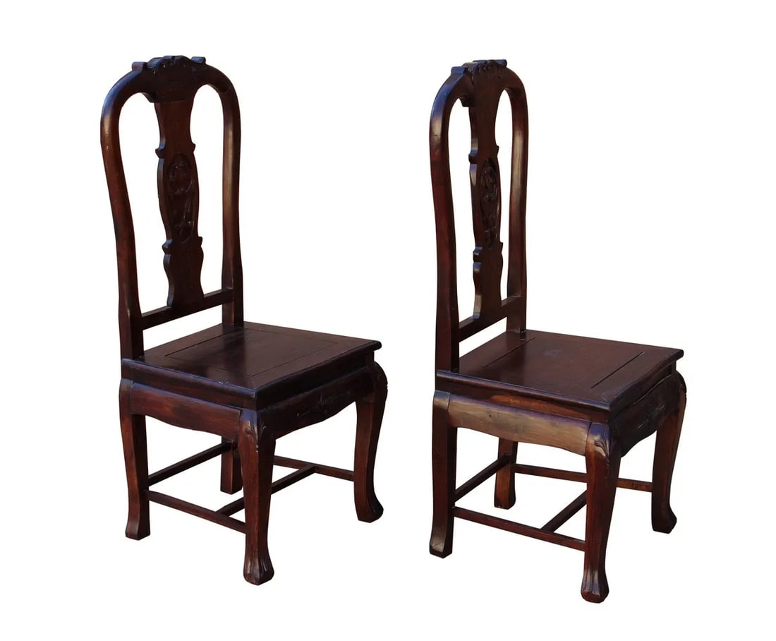 Chinese Old Shanghai Design Solid Red Wood SuanZhiMu Rosewood Chairs - a Pair - 6