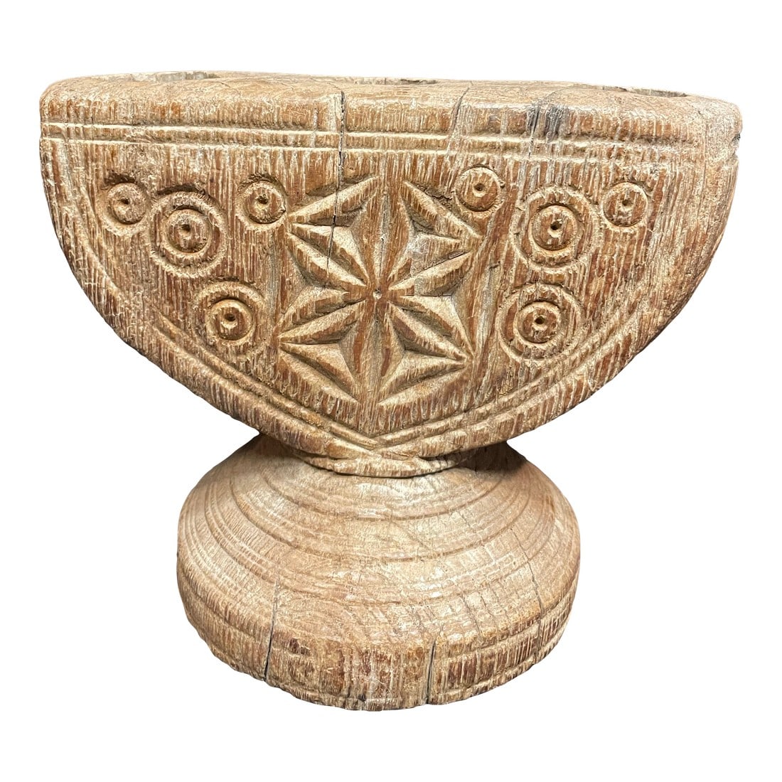 Antique Wooden Candleholder/Seeder - Hand Carved in India: A Classic example from the 19th Century with signatures of age, and use. Condition: Alterations: Original Condition Unaltered Imperfections: Some Imperfections Condition Notes: Has wearing and age