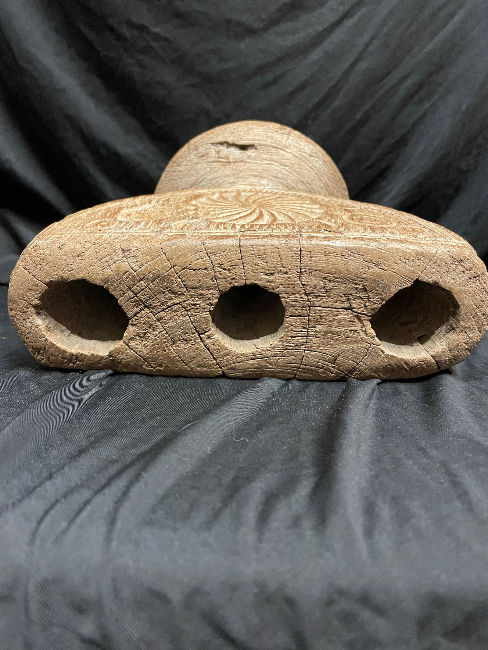 Antique Wooden Candleholder/Seeder - Hand Carved in India - 3