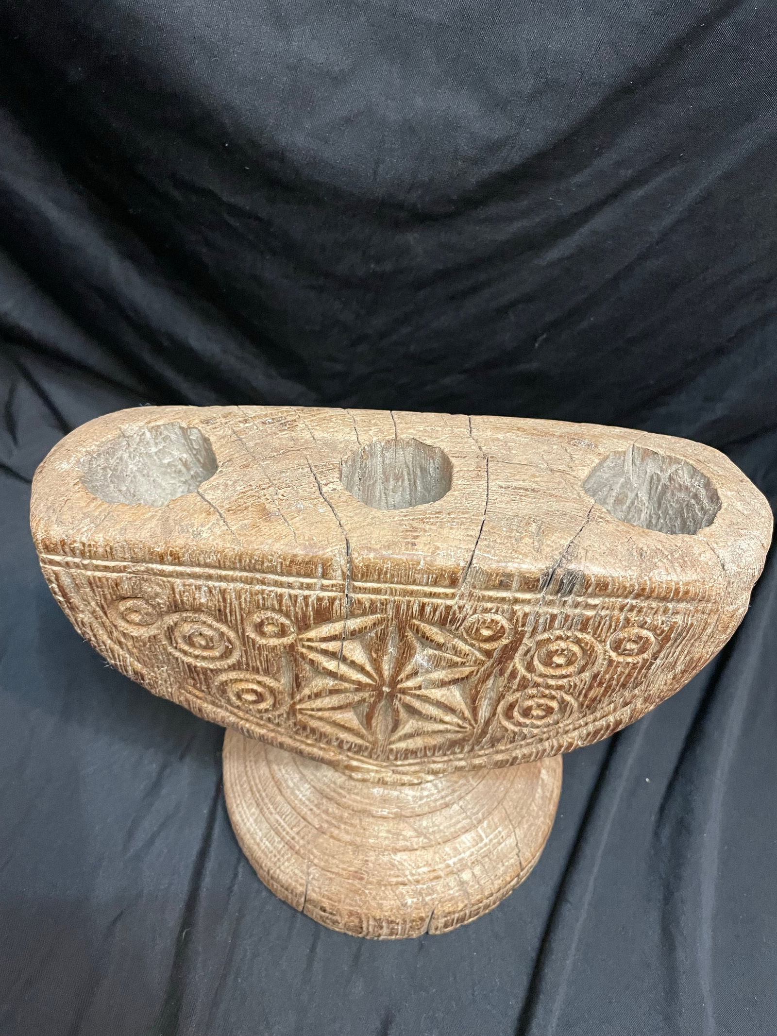 Antique Wooden Candleholder/Seeder - Hand Carved in India - 5