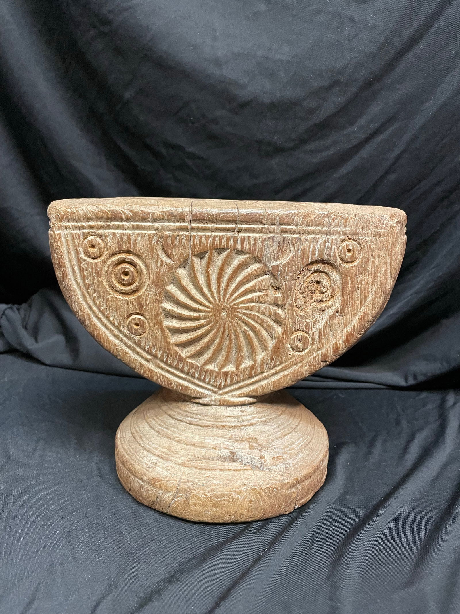 Antique Wooden Candleholder/Seeder - Hand Carved in India - 9