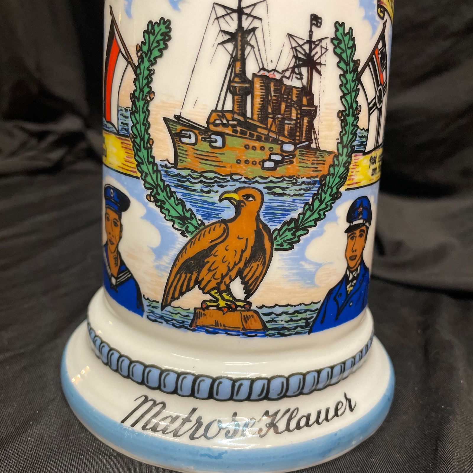 Vintage Naval Commemorative Beer Stein With Elaborate Pewter Lid. - 10