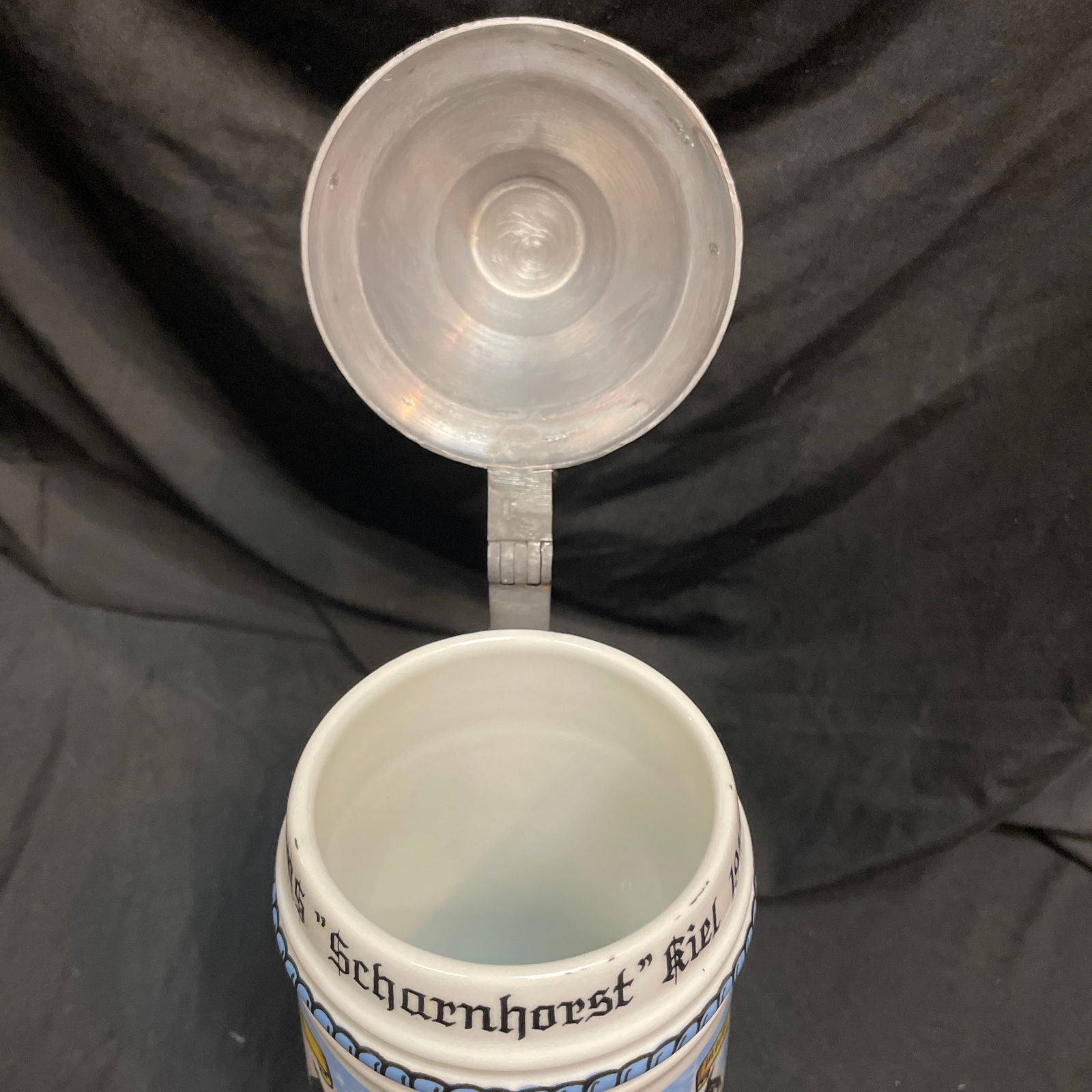 Vintage Naval Commemorative Beer Stein With Elaborate Pewter Lid. - 8