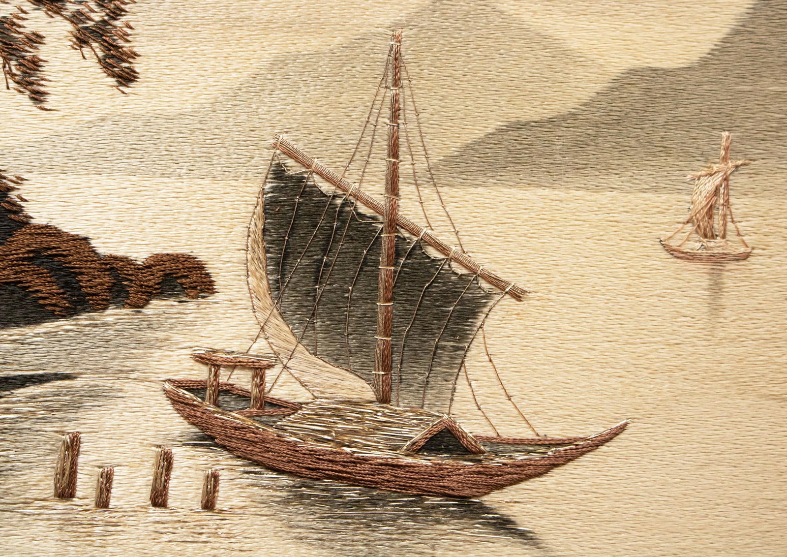 C. 1940s Showa Era Japanese Embroidery Framed Art, a Pair - 13