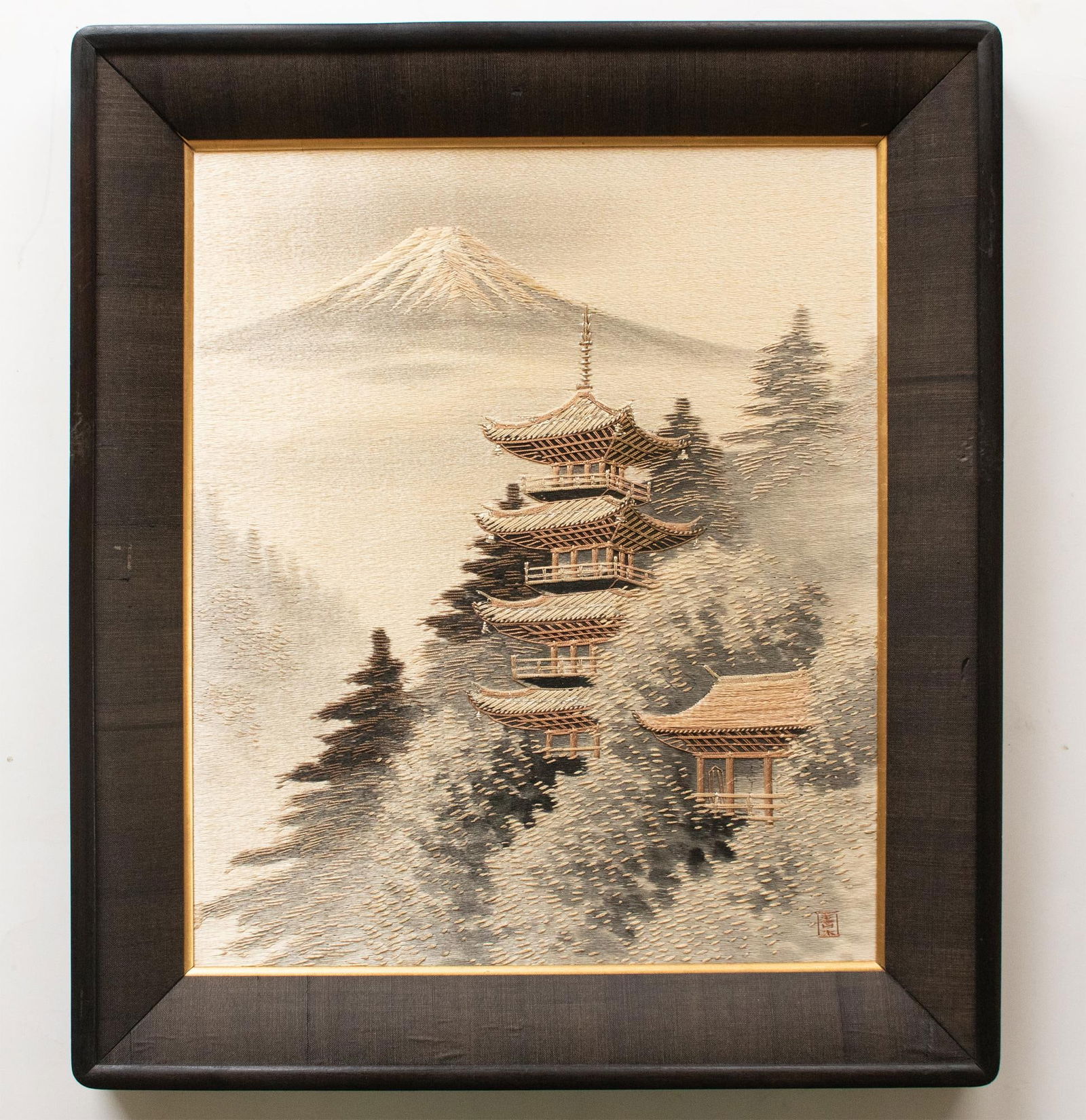 C. 1940s Showa Era Japanese Embroidery Framed Art, a Pair - 2