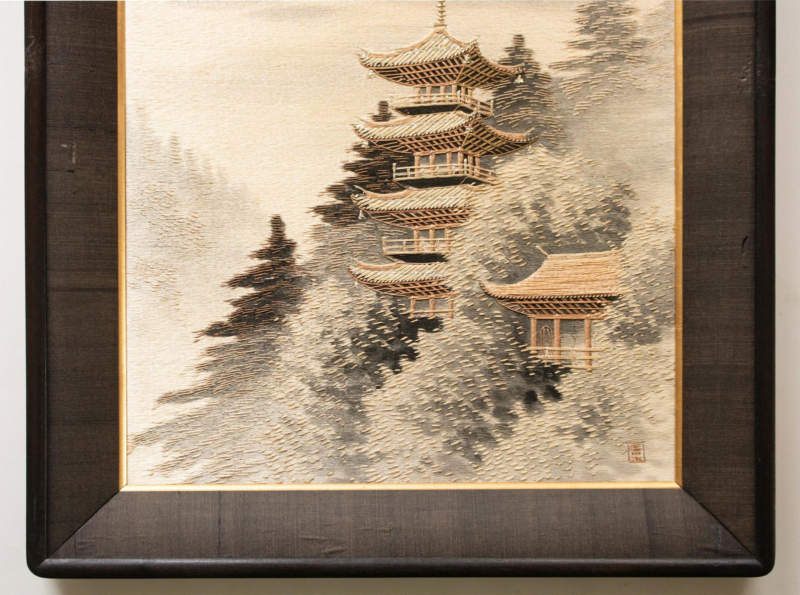 C. 1940s Showa Era Japanese Embroidery Framed Art, a Pair - 4