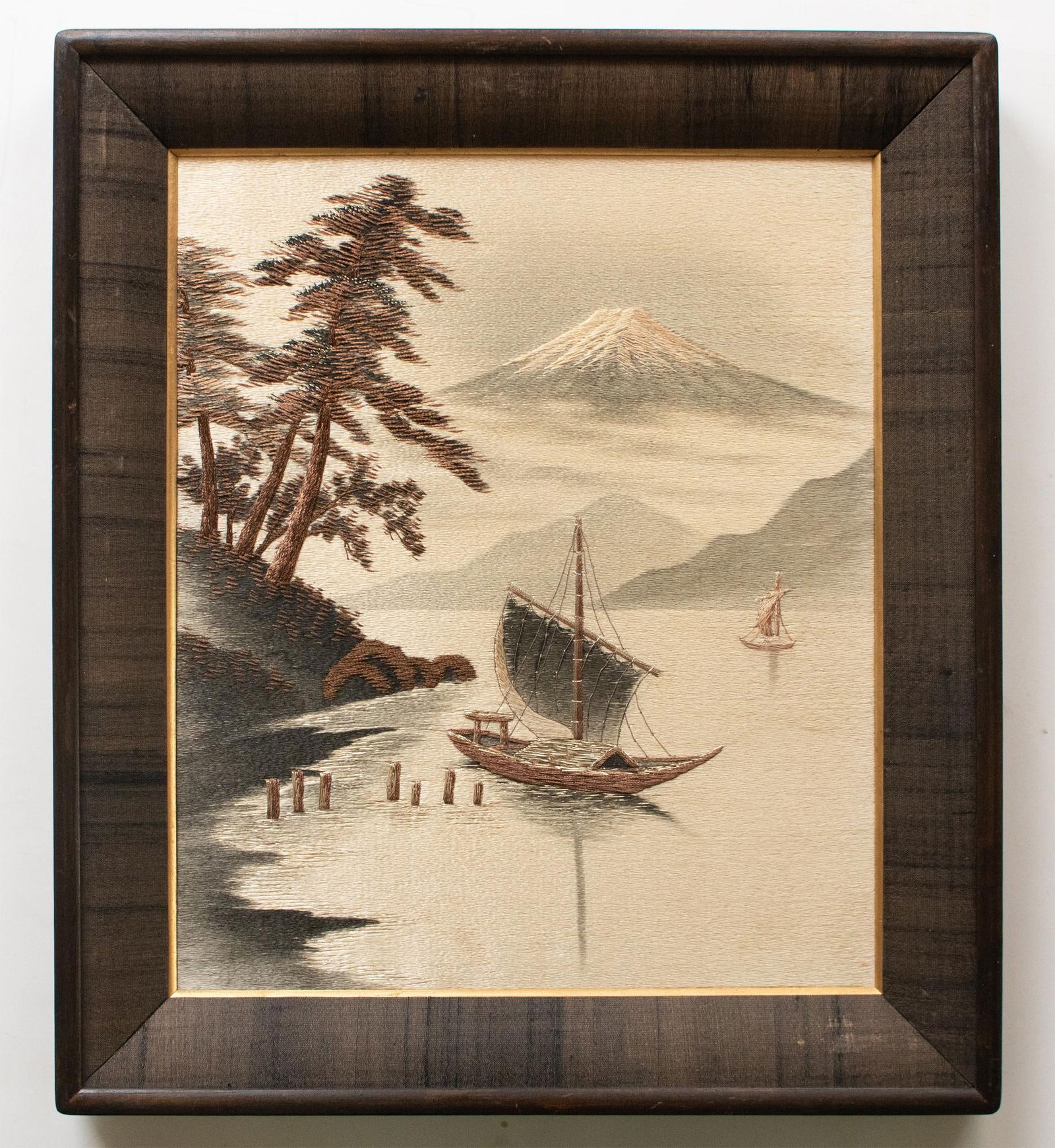 C. 1940s Showa Era Japanese Embroidery Framed Art, a Pair - 5