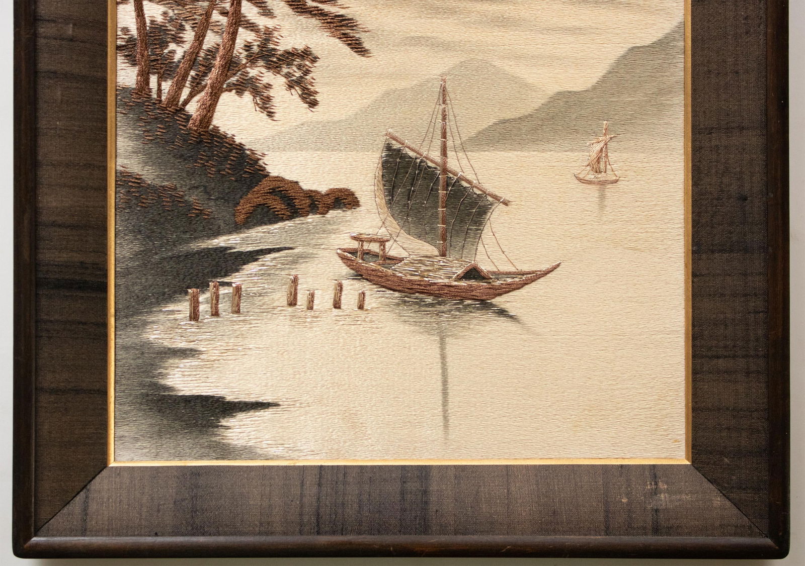 C. 1940s Showa Era Japanese Embroidery Framed Art, a Pair - 7