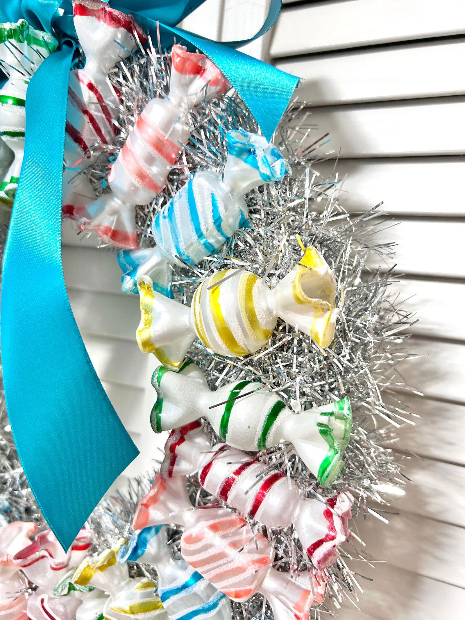 Vintage Christmas Glass Candy Wreath - Hand Blown Glass Ornaments - 2