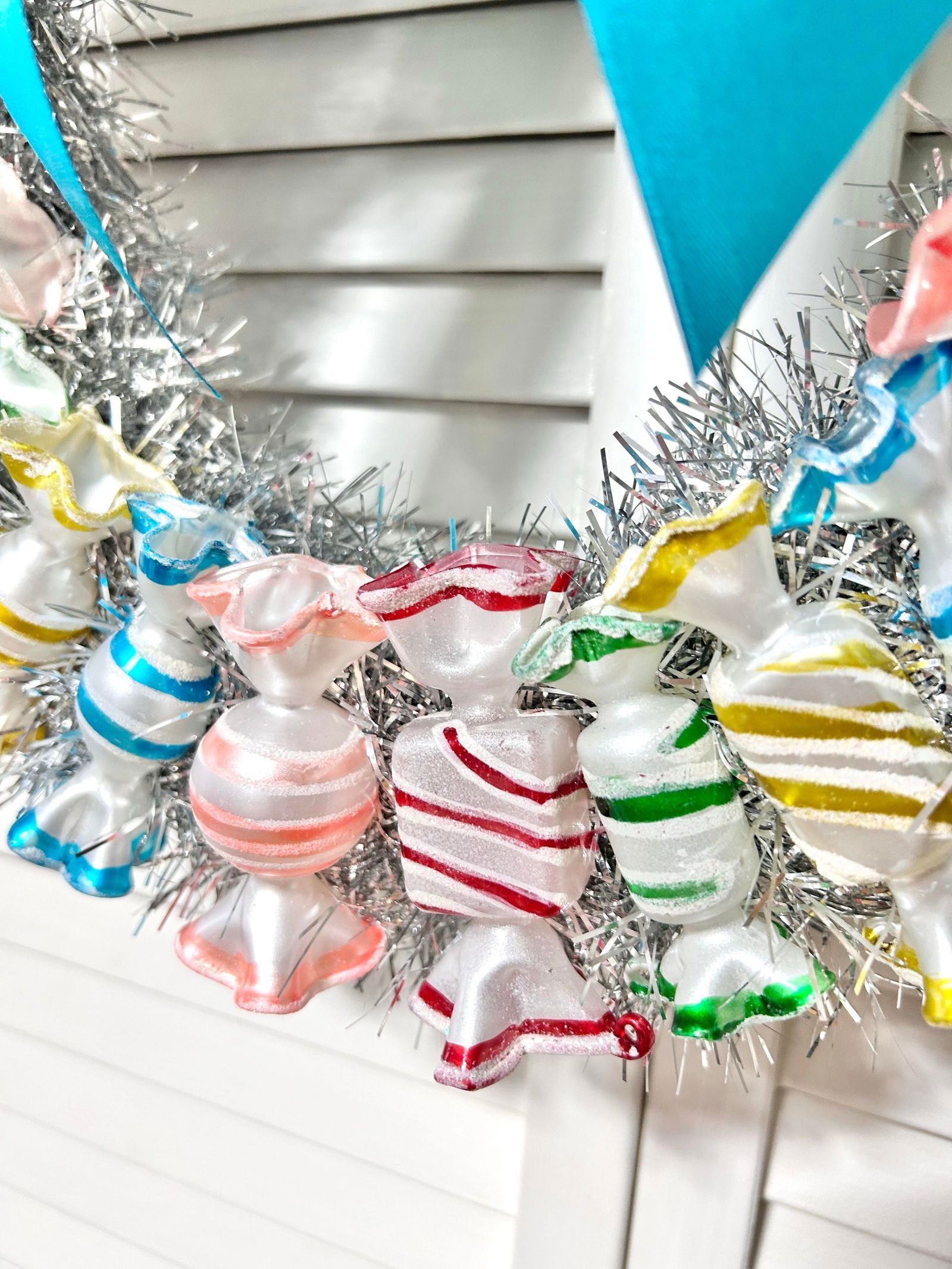 Vintage Christmas Glass Candy Wreath - Hand Blown Glass Ornaments - 3