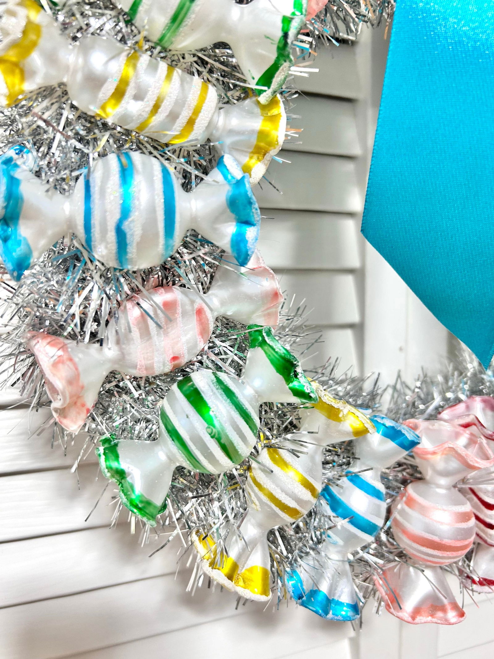 Vintage Christmas Glass Candy Wreath - Hand Blown Glass Ornaments - 4