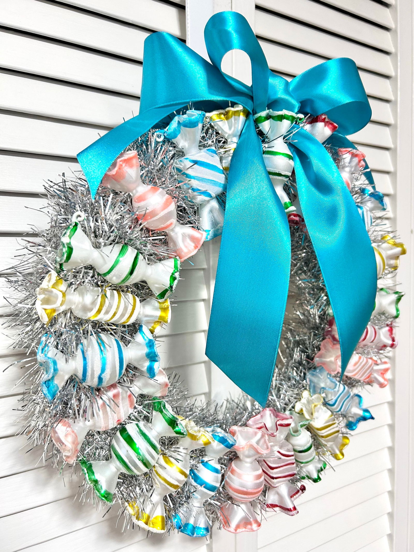 Vintage Christmas Glass Candy Wreath - Hand Blown Glass Ornaments - 5