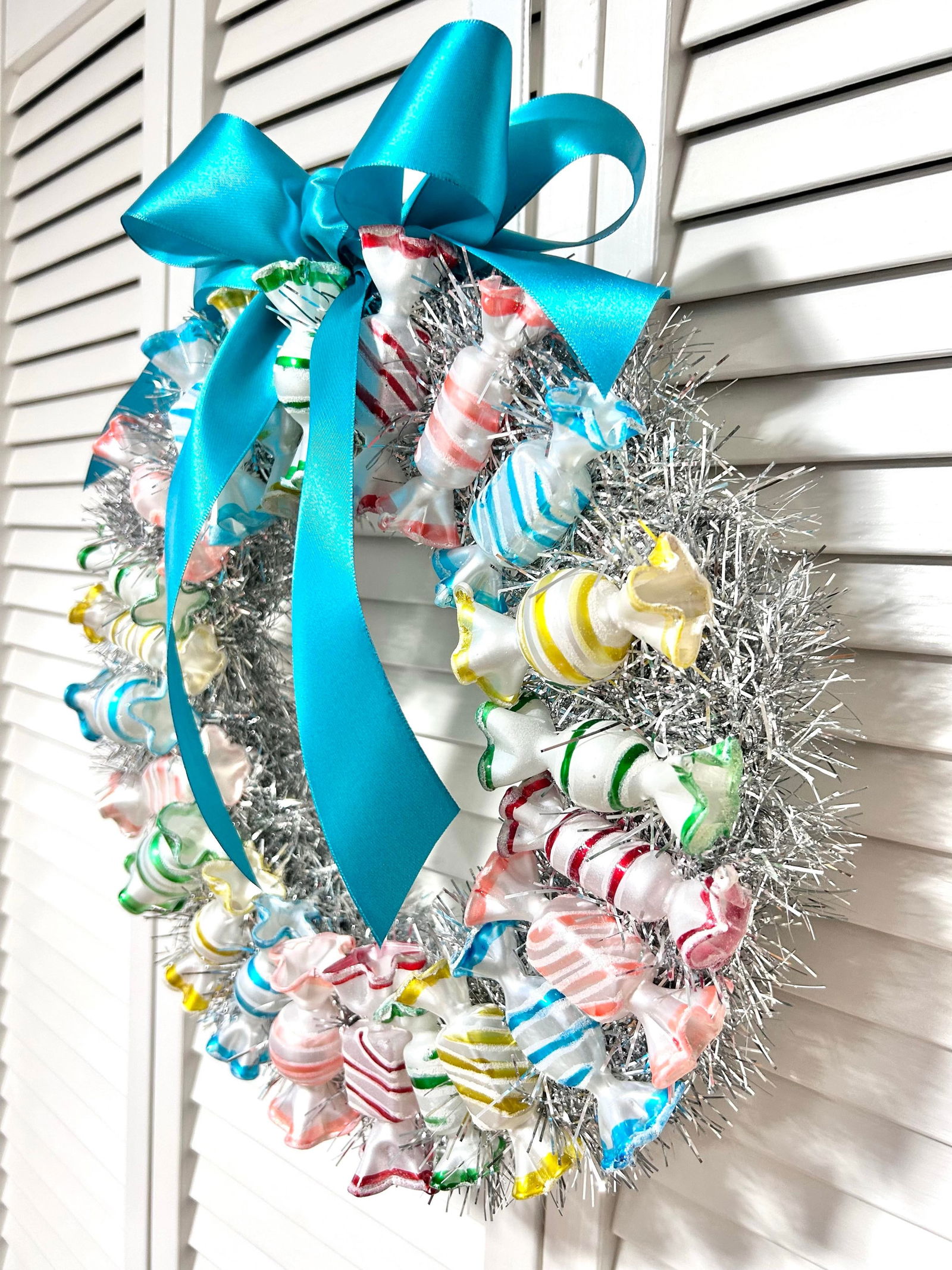 Vintage Christmas Glass Candy Wreath - Hand Blown Glass Ornaments - 6