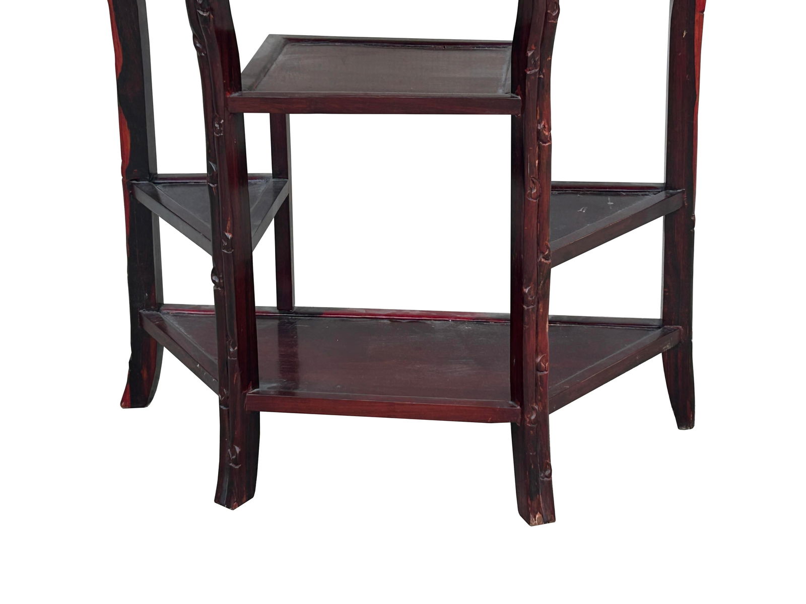 Vintage Reddish Brown Mother of Pearl Inlay Half Round Console Altar Table - 9