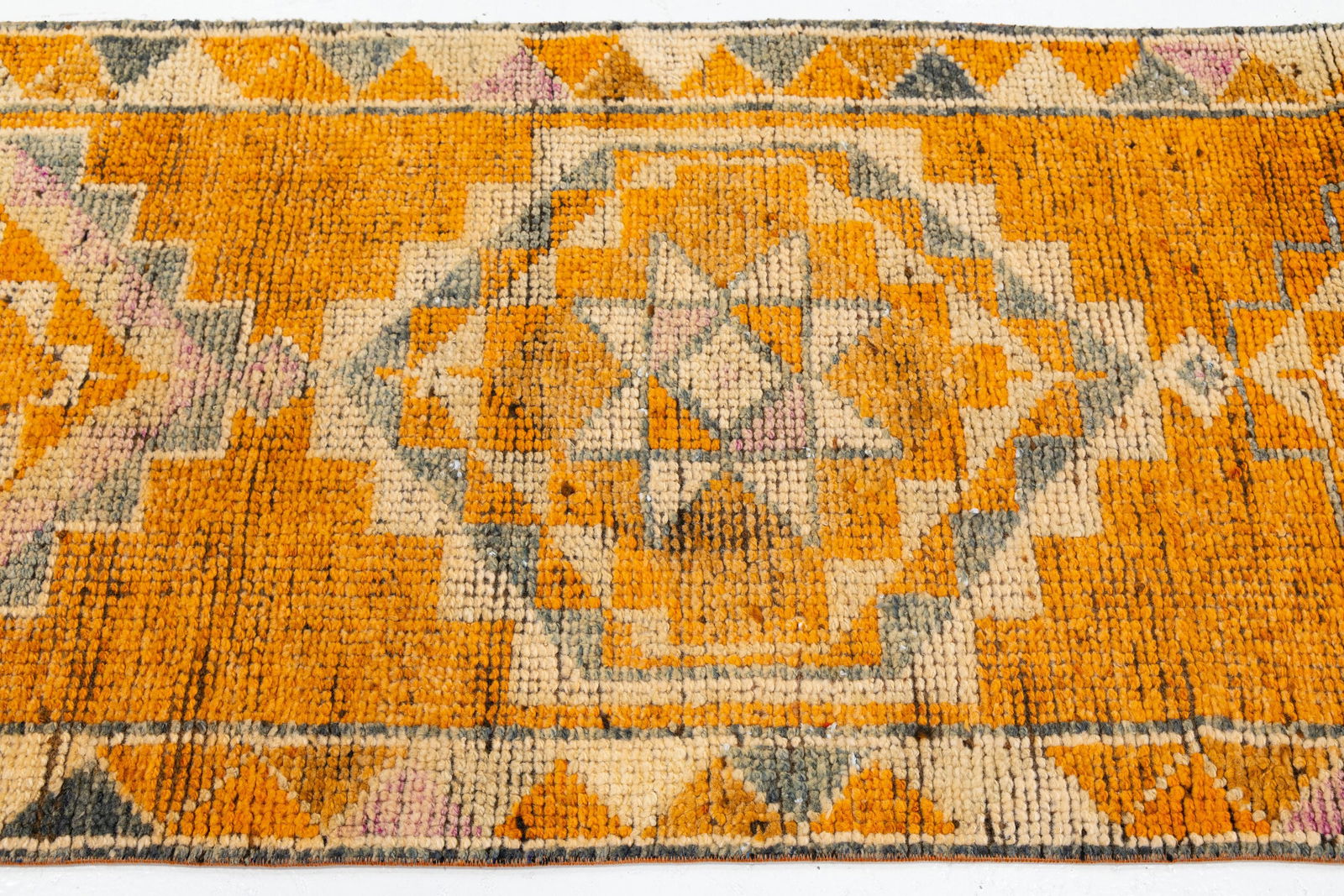 3 X 13 Vintage Hand-Knotted Turkish Orange Wool Runner With Geometric Motifs - 10