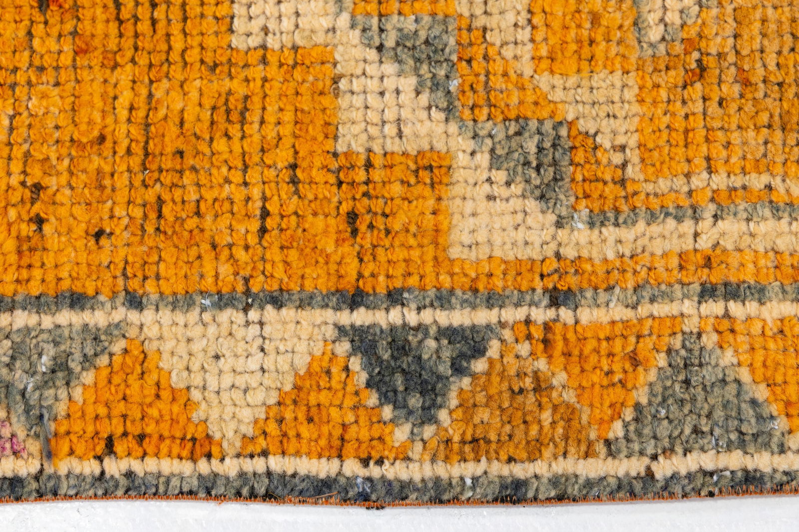3 X 13 Vintage Hand-Knotted Turkish Orange Wool Runner With Geometric Motifs - 2