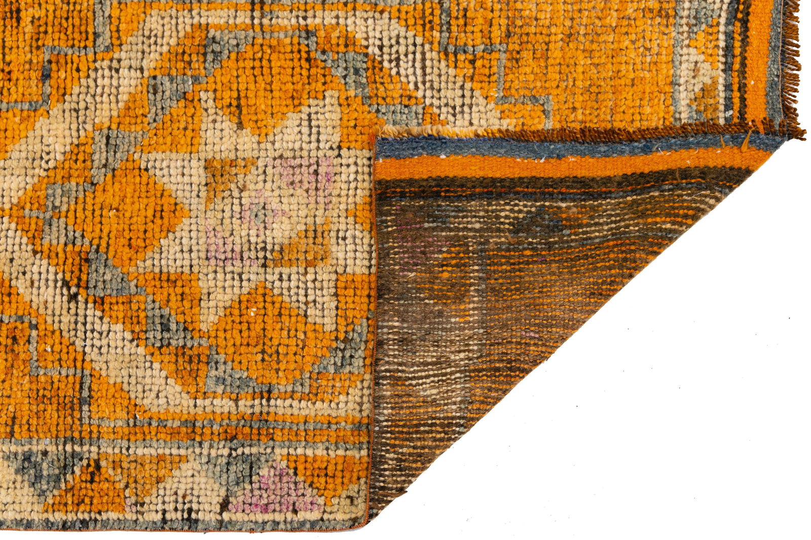 3 X 13 Vintage Hand-Knotted Turkish Orange Wool Runner With Geometric Motifs - 3