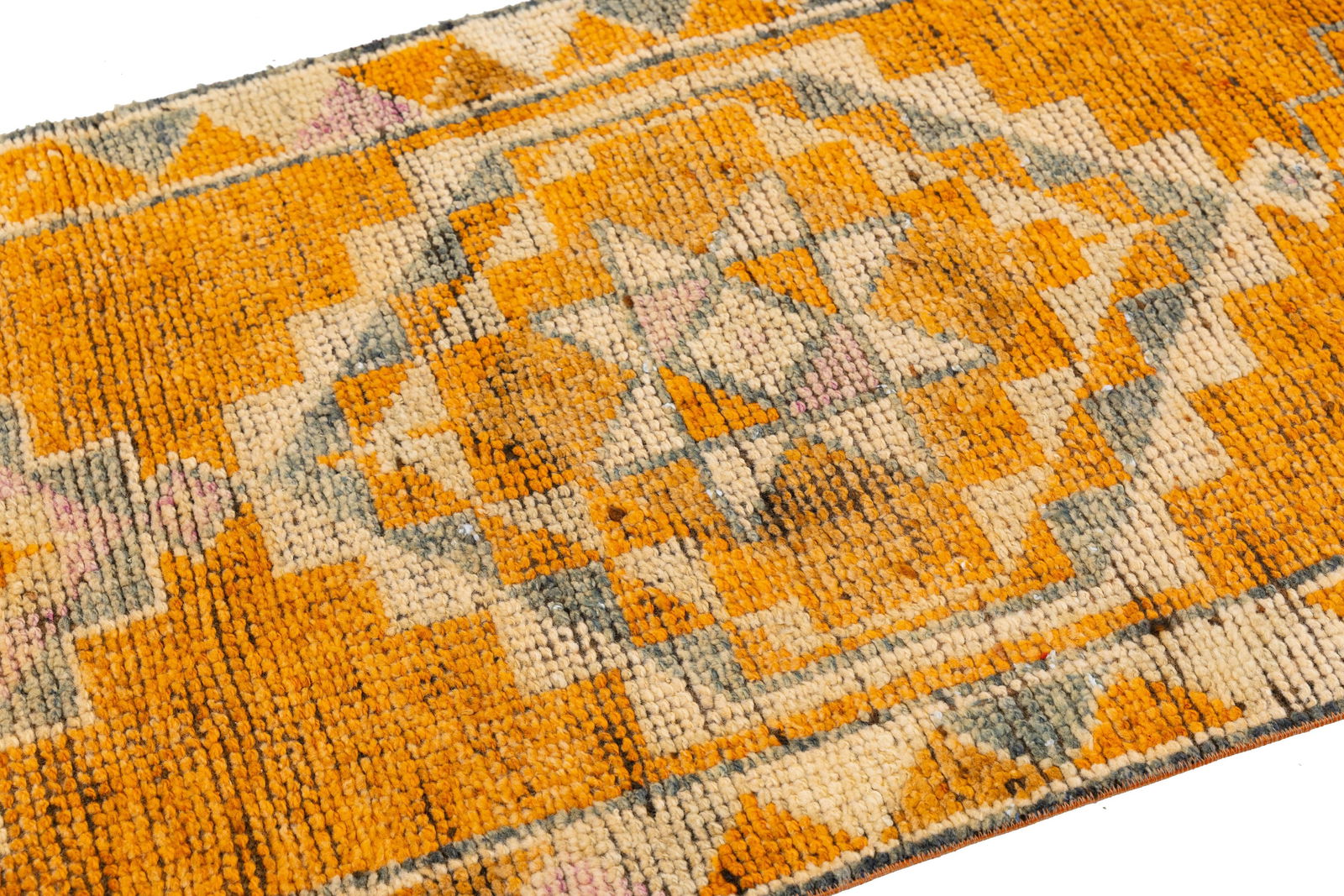 3 X 13 Vintage Hand-Knotted Turkish Orange Wool Runner With Geometric Motifs - 7