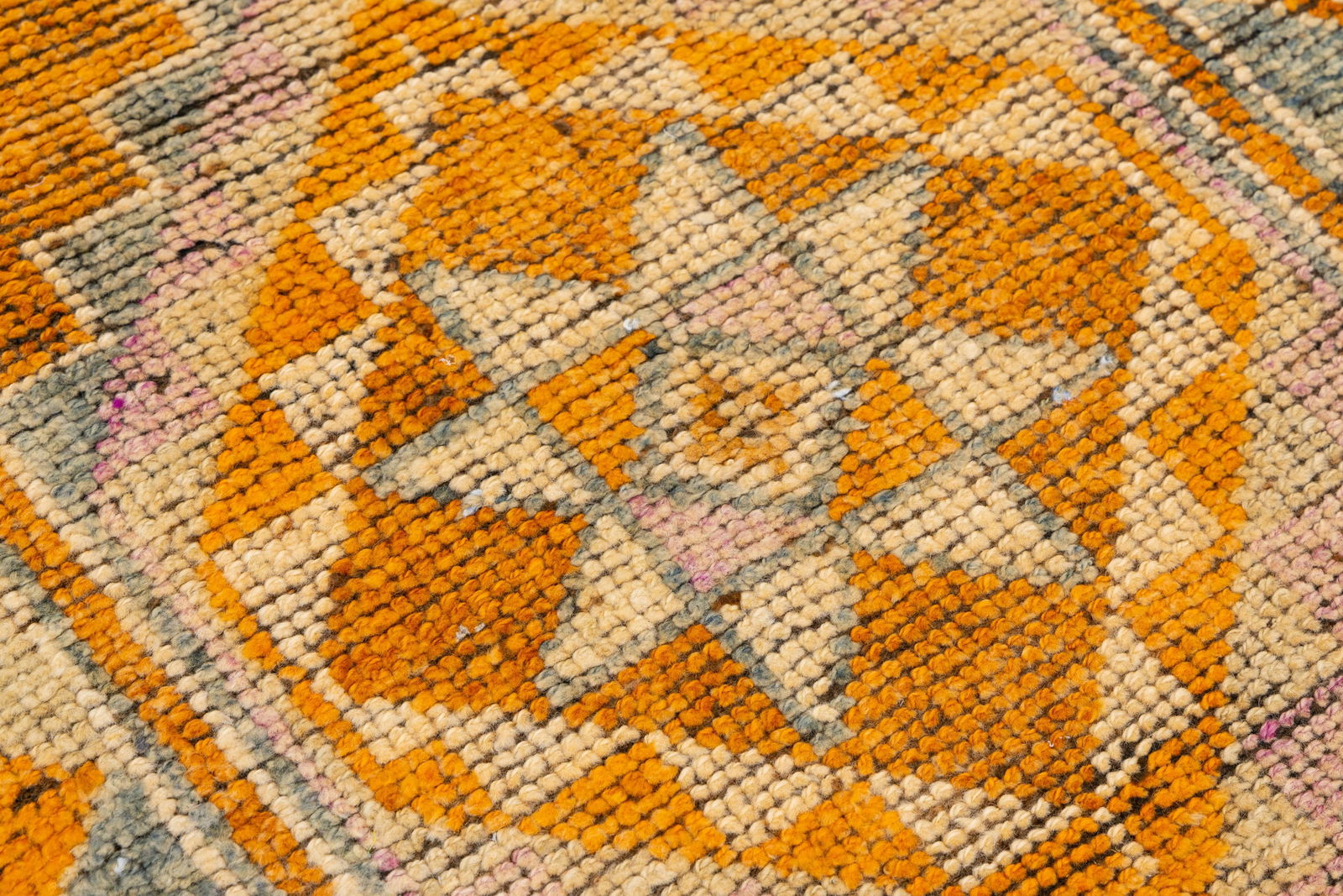 3 X 13 Vintage Hand-Knotted Turkish Orange Wool Runner With Geometric Motifs - 8