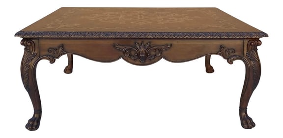 Square Western Claw Legs Veneer Pattern Coffee Table