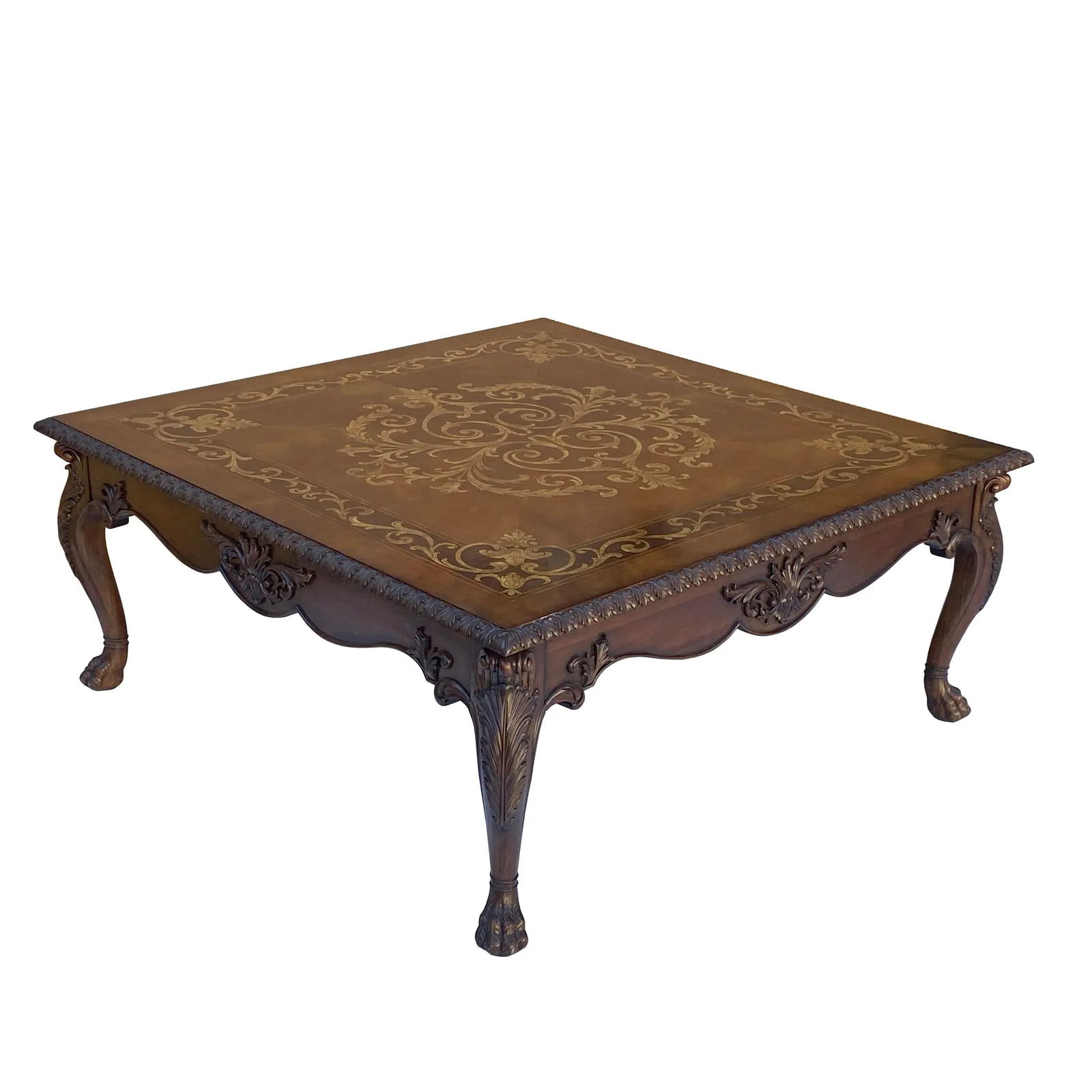 Square Western Claw Legs Veneer Pattern Coffee Table - 4