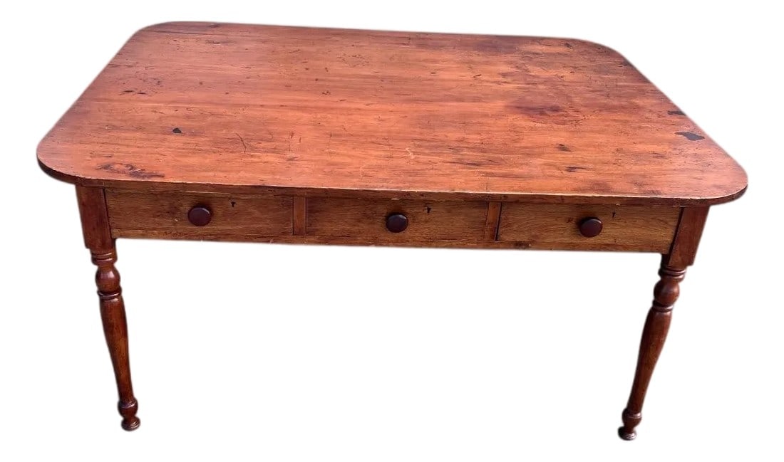 19th Century American Farm Table With Six Drawers and Turned Legs, Circa 1850 (1 of 11)
