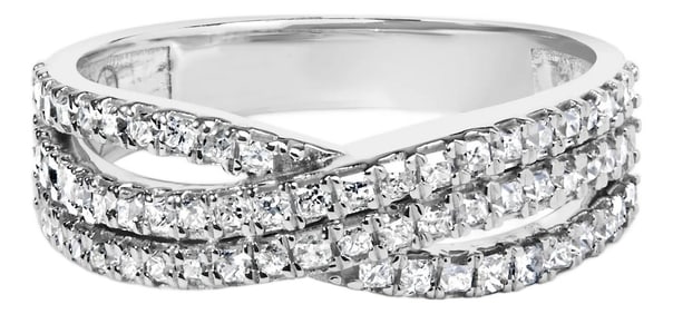 10K White Gold 3/4 Cttw Princess Natural Diamond Split Shank and Weave Band Ring (H-I Color, SI1-SI2