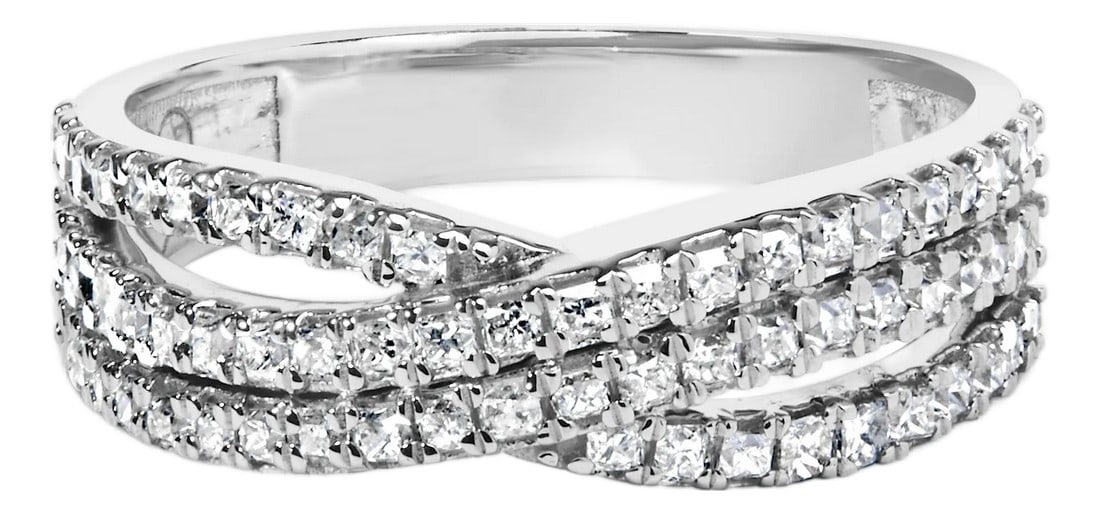 10K White Gold 3/4 Cttw Princess Natural Diamond Split Shank and Weave Band Ring (H-I Color, SI1-SI2: Imbued with the sheer elegance of 10K white gold and enhanced with a protective rhodium plating, this resplendent ring artfully combines modern sophistication with timeless sparkle. Over 60 natural