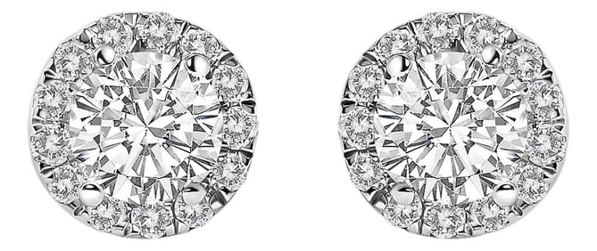 14K White Gold 1.0 Cttw Lab-Grown Diamond Halo Stud Earrings, A Pair