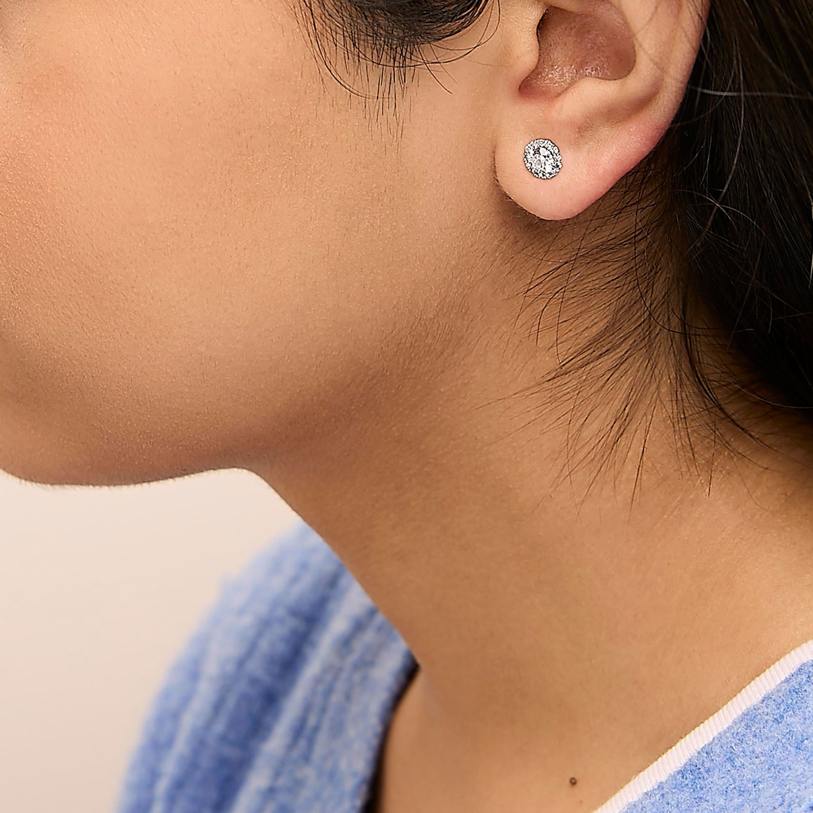 14K White Gold 1.0 Cttw Lab-Grown Diamond Halo Stud Earrings, A Pair - 2