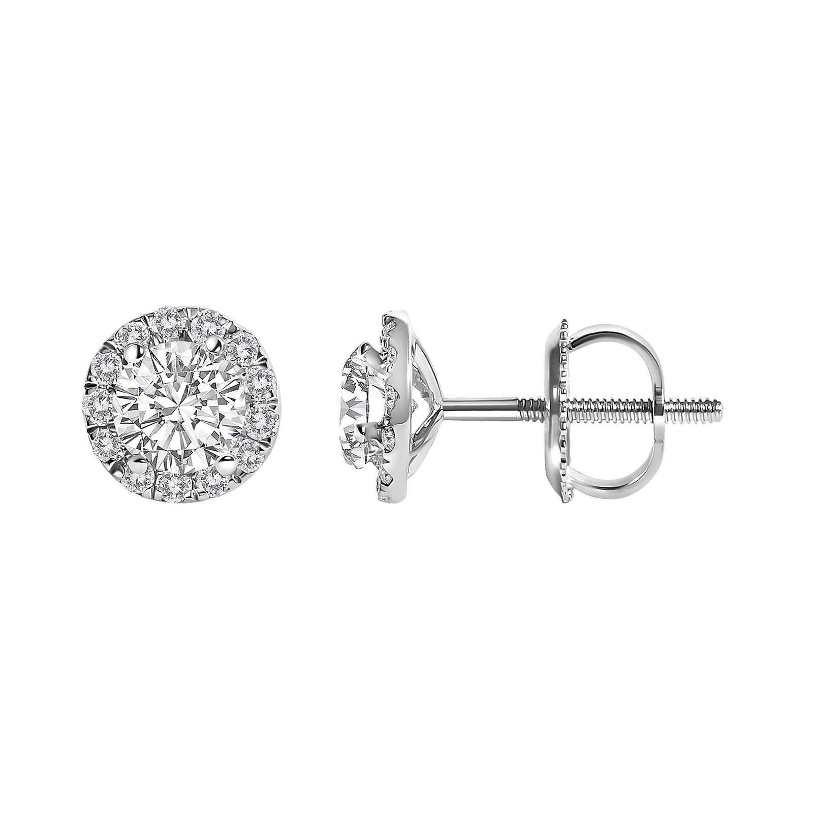 14K White Gold 1.0 Cttw Lab-Grown Diamond Halo Stud Earrings, A Pair - 4