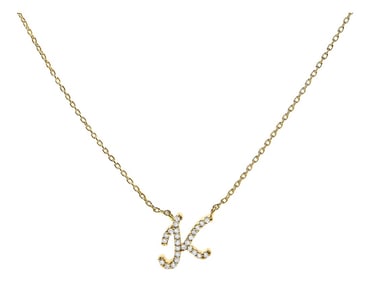 10K Yellow Gold Diamond Accent "K" Initial Script Style Pendant Necklace